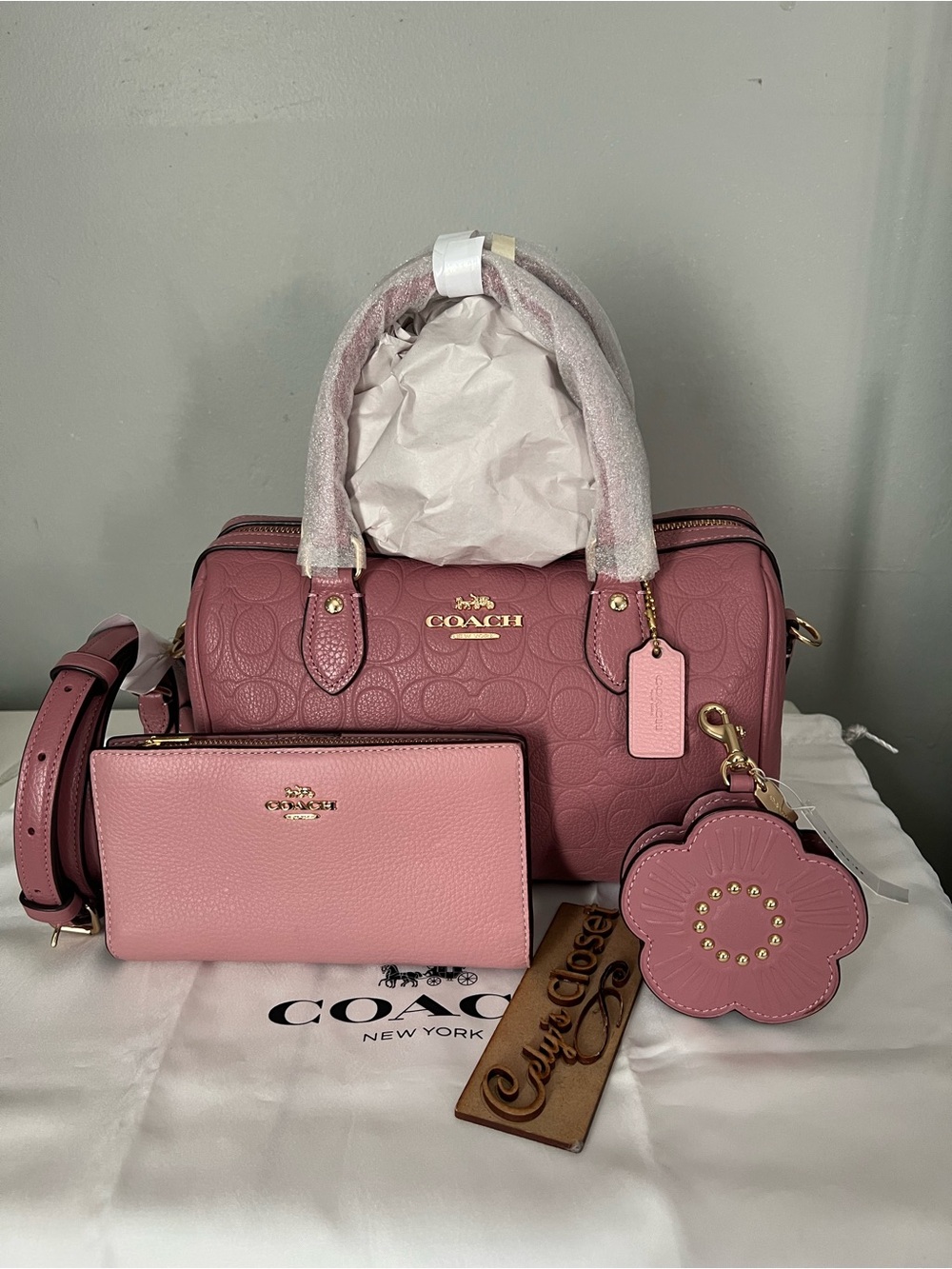 Coach Rowan Bag In Signature Leather With Flower Coin Purse And Wallet - Picture 2 of 15